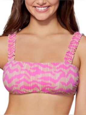 Raisins Square Neck Pink Zebra Stripe Ruffled Strap Bikini Top